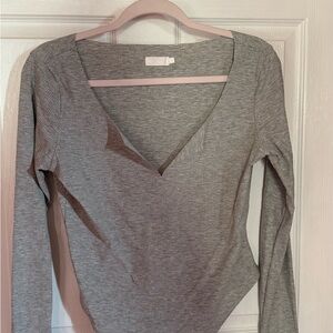MESHKI grey long sleeve bodysuit
